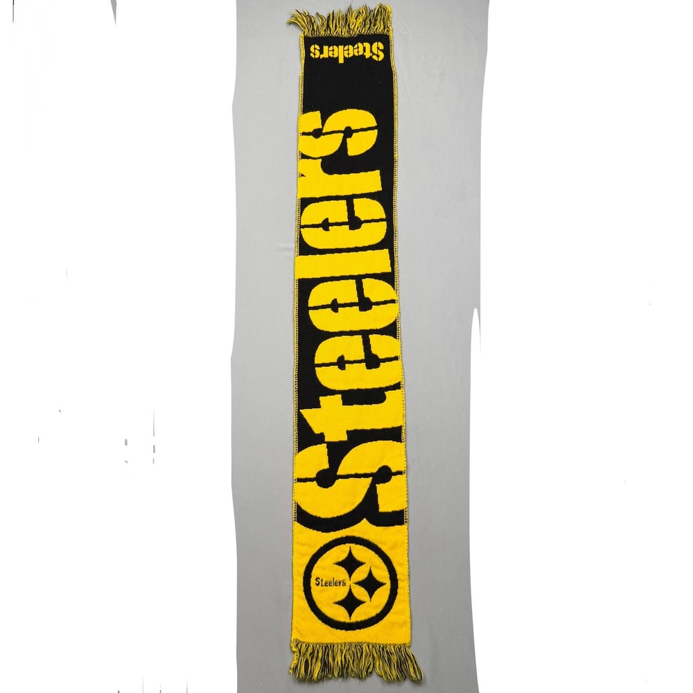 Pittsburgh Steelers NFL Knit Scarf Black Yellow Reversible Logo Fringe Fan Gear